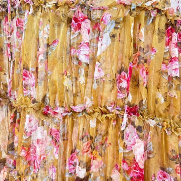 Anthropologie OPT Sheer Tie High Neck Midi Felicity Silk Medium Yellow Floral - Picture 7 of 10
